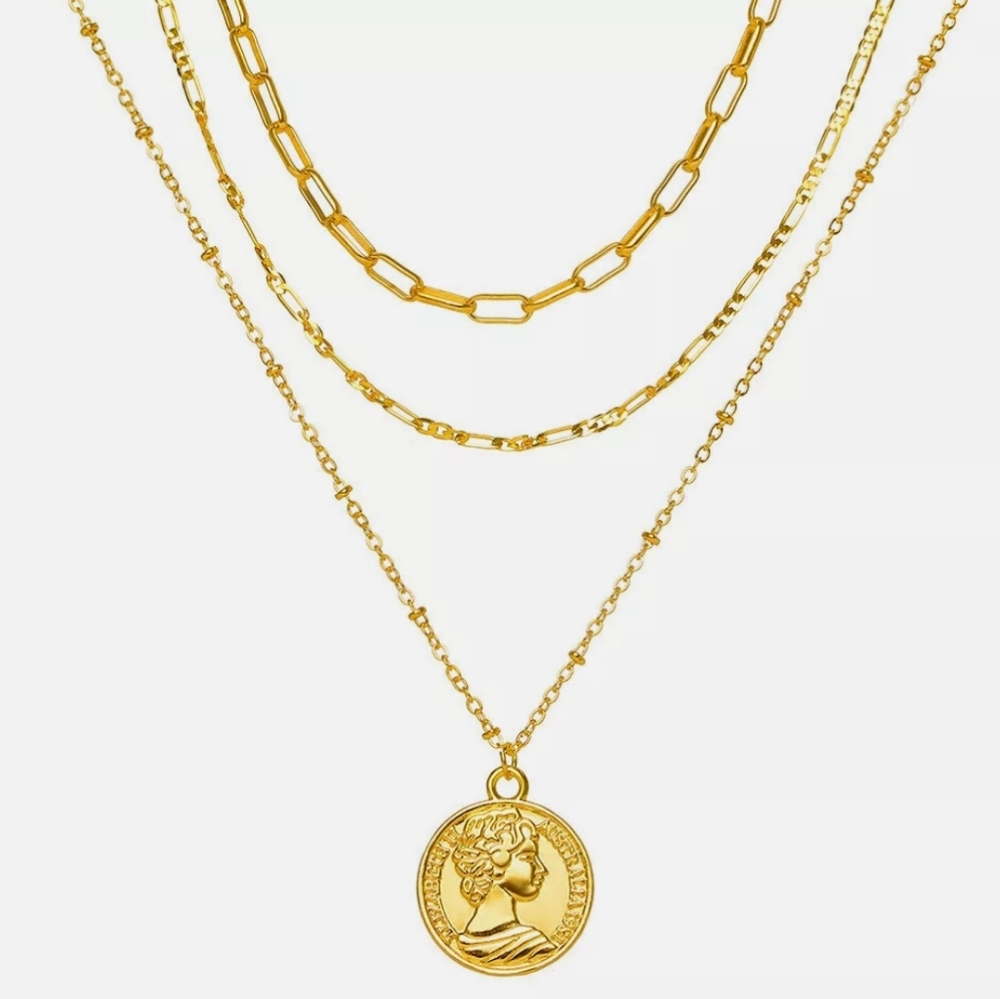 Multilayer Big Coin Pendant Chunky Chain Necklace - Picture 7 of 9